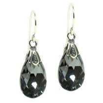 Antique Swarovski Crystal Silver Night Teardrop French hook Dangle Earrings
