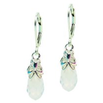 Sterling Shiny Butterfly Teardrop Briolette Swarovski Crystal White Opal Dangle Leverback Earrings