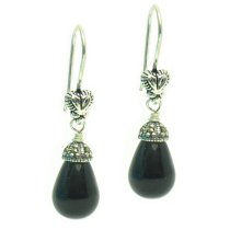 Antique Sterling silver Black Onyx Marcasite Dangle Earrings