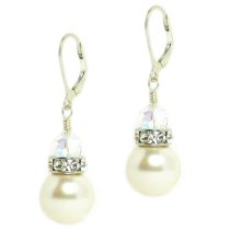 Sterling Silver Clear AB White Swarovski Crystal Pearl Leverback Dangle Earrings