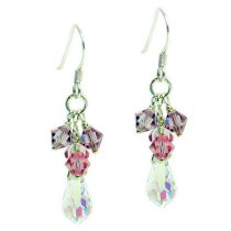 Sterling Silver Clear AB Pink Swarovski Crystal Teardrop Dangle Earrings