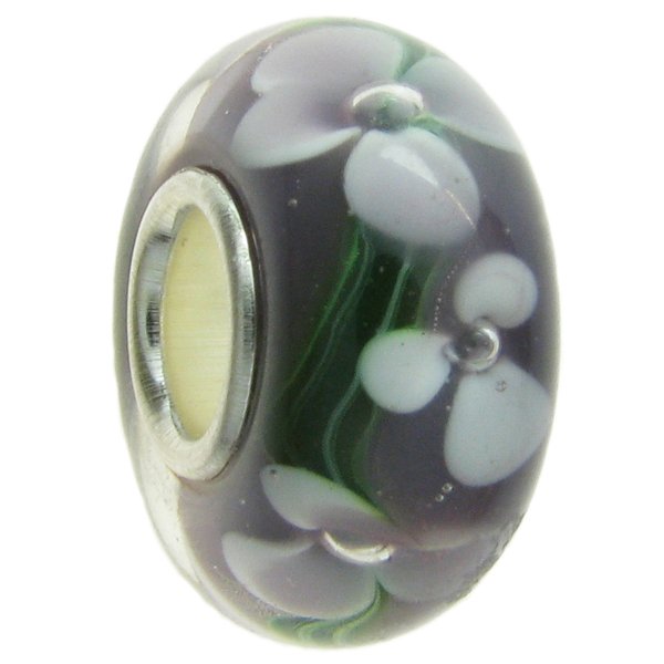 Sterling Silver Amethyst Murano FLOWER Glass Bead for European Charm Bracelets 12.5mm