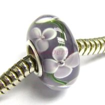 Sterling Silver Amethyst Murano FLOWER Glass Bead for European Charm Bracelets 12.5mm