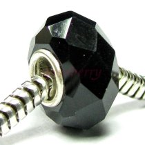 Sterling Silver Jet Black Crystal Dangle Bead Compatible with European Story Charm 3mm Snake Cable Chain Bracelets