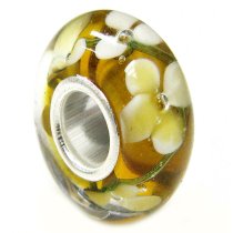 Sterling Silver ROUND Murano Flower Brown Glass Bead for European Charm Bracelets