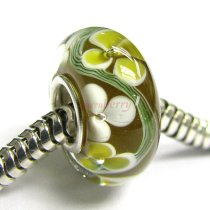 Sterling Silver ROUND Murano Flower Brown Glass Bead for European Charm Bracelets