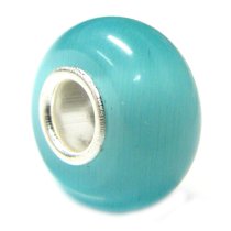Sterling Silver ROUND Light Blue AQUAMARINE CAT EYE Bead for European Charm Bracelets