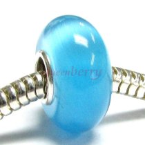 Sterling Silver ROUND Light Blue AQUAMARINE CAT EYE Bead for European Charm Bracelets