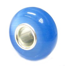 Sterling Silver ROUND Light Sapphire Blue CAT EYE Bead for European Charm Bracelets