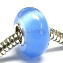 Sterling Silver ROUND Light Sapphire Blue CAT EYE Bead for European Charm Bracelets
