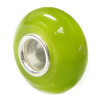 Sterling Silver ROUND Light Green CAT EYE Bead for European Charm Bracelets