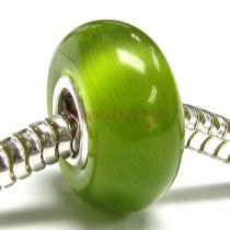 Sterling Silver ROUND Light Green CAT EYE Bead for European Charm Bracelets