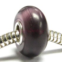 Sterling Silver ROUND Dark Purple CAT EYE Bead for European Charm Bracelets