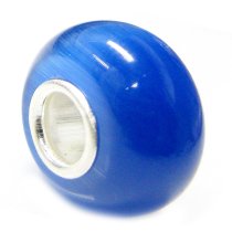 Sterling Silver ROUND Ocean Blue CAT EYE Bead for European Charm Bracelets
