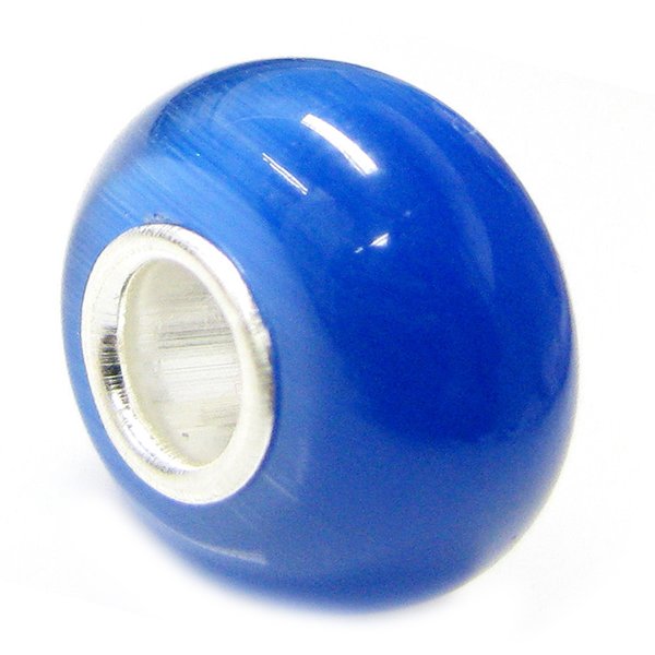 Sterling Silver ROUND Ocean Blue CAT EYE Bead for European Charm Bracelets