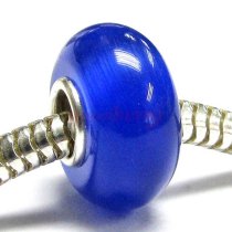 Sterling Silver ROUND Ocean Blue CAT EYE Bead for European Charm Bracelets