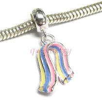 Enamel Sterling Silver Color Ribbon Cancer Awareness Dangle Bead for European Charm Bracelets