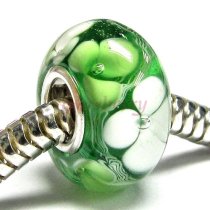 Sterling Silver Green Murano FLOWER Glass Bead for European Charm Bracelets 12.5mm