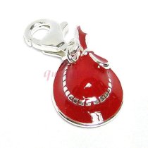 Enamel STERLING SILVER Red Lady Hat Dangle CHARM Pendant for European Style Clip on Charm