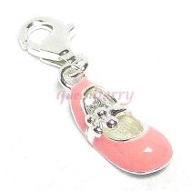 STERLING SILVER Girl Pink Shoe Dangle CHARM Pendant for European Style Clip on Charm