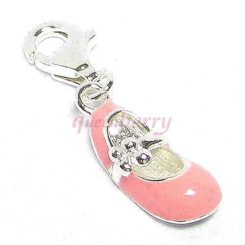 STERLING SILVER Girl Pink Shoe Dangle CHARM Pendant for European Style Clip on Charm