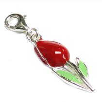 STERLING SILVER Red Rose Flower Dangle CHARM Pendant for European Style Clip on Charm