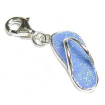STERLING SILVER Shiny Blue Flip Flop Slipper Dangle CHARM Pendant for European Style Clip on Charm