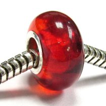 Sterling Silver Red Natural Baltic Amber Round Bead for European Charm Bracelets