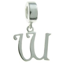 Sterling Silver Letter Initial W Dangle Bead for European Charm Bracelets