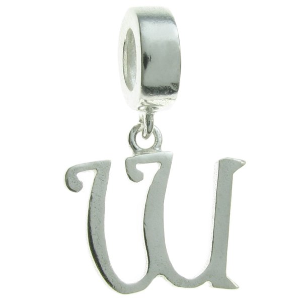Sterling Silver Letter Initial W Dangle Bead for European Charm Bracelets