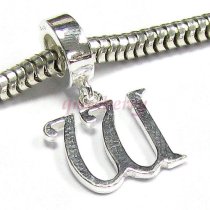 Sterling Silver Letter Initial W Dangle Bead for European Charm Bracelets