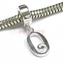 Sterling Silver Letter Initial O Dangle Bead for European Charm Bracelets