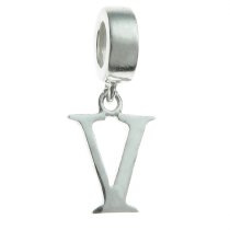 Sterling Silver Letter Initial V Dangle Bead for European Charm Bracelets