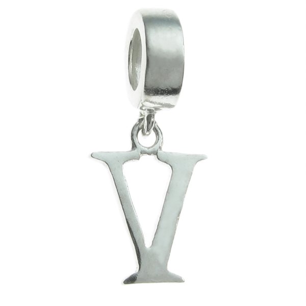 Sterling Silver Letter Initial V Dangle Bead for European Charm Bracelets