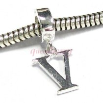 Sterling Silver Letter Initial V Dangle Bead for European Charm Bracelets
