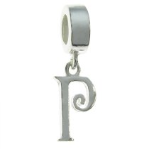 Sterling Silver Letter Initial P Dangle Bead for European Charm Bracelets