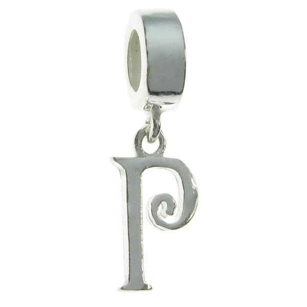 Sterling Silver Letter Initial P Dangle Bead for European Charm Bracelets