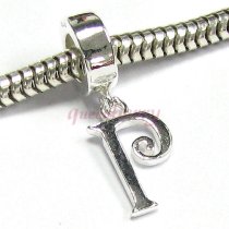 Sterling Silver Letter Initial P Dangle Bead for European Charm Bracelets