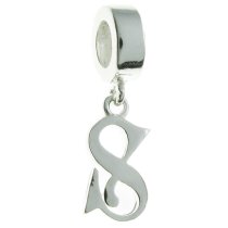 Sterling Silver Letter Initial S Dangle Bead for European Charm Bracelets