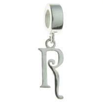 Sterling Silver Letter Initial R Dangle Bead for European Charm Bracelets