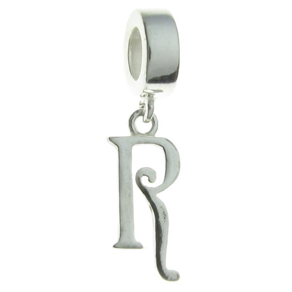 Sterling Silver Letter Initial R Dangle Bead for European Charm Bracelets