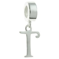Sterling Silver Letter Initial T Dangle Bead for European Charm Bracelets