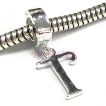 Sterling Silver Letter Initial T Dangle Bead for European Charm Bracelets