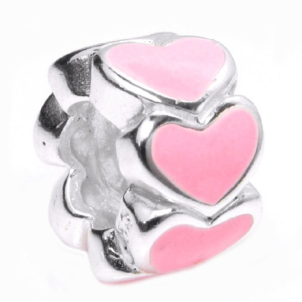 Sterling Silver Enamel Endless Love Pink Heart European Style bead for European Charm Bracelets