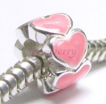 Sterling Silver Enamel Endless Love Pink Heart European Style bead for European Charm Bracelets