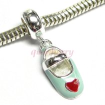 Sterling Silver Enamel Girl Lady Heart Shoes Dangle Bead for European Charm Bracelets