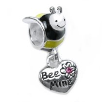 Sterling Silver Honey Bee Mine Pink CZ Love Heart Dangle Bead for Pandora Troll Chamilia Biagi European Charm Bracelets