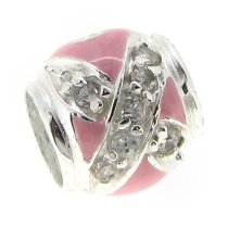 Sterling Silver Pink Enamel CZ Crystals Love Hug Bead for European Charm Bracelets