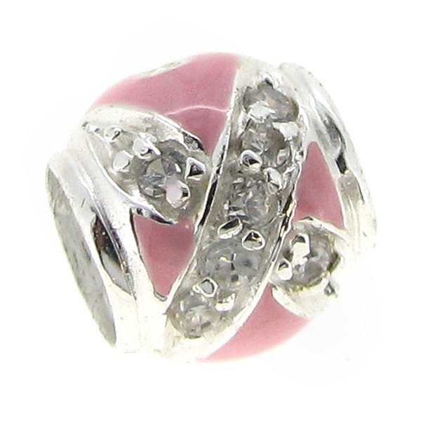 Sterling Silver Pink Enamel CZ Crystals Love Hug Bead for European Charm Bracelets