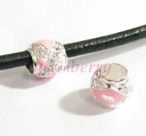 Sterling Silver Pink Enamel CZ Crystals Love Hug Bead for European Charm Bracelets